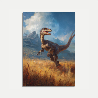 Velociraptor in Golden Grasslands Poster