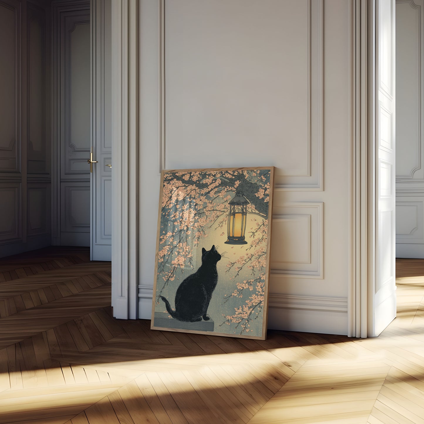Black Cat Under Lantern Poster