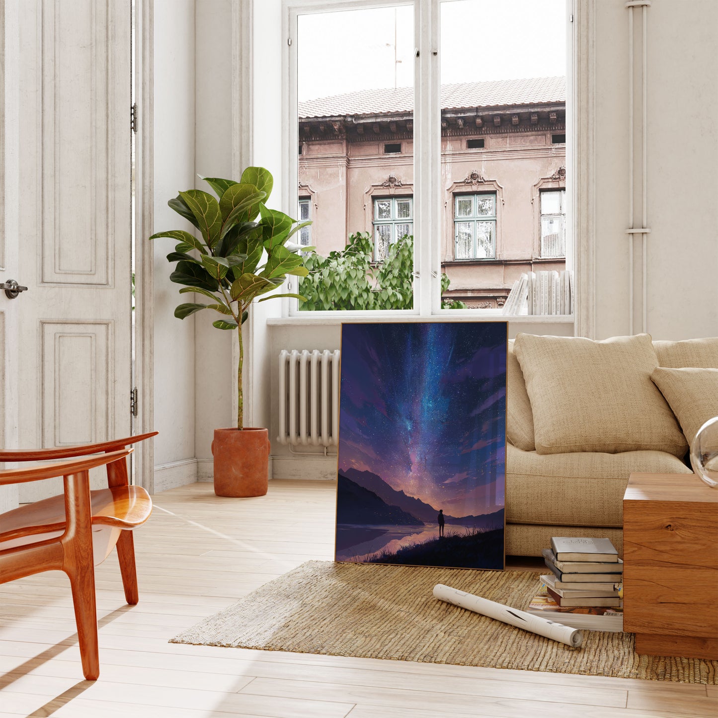 Starry Night Mountain Landscape Poster
