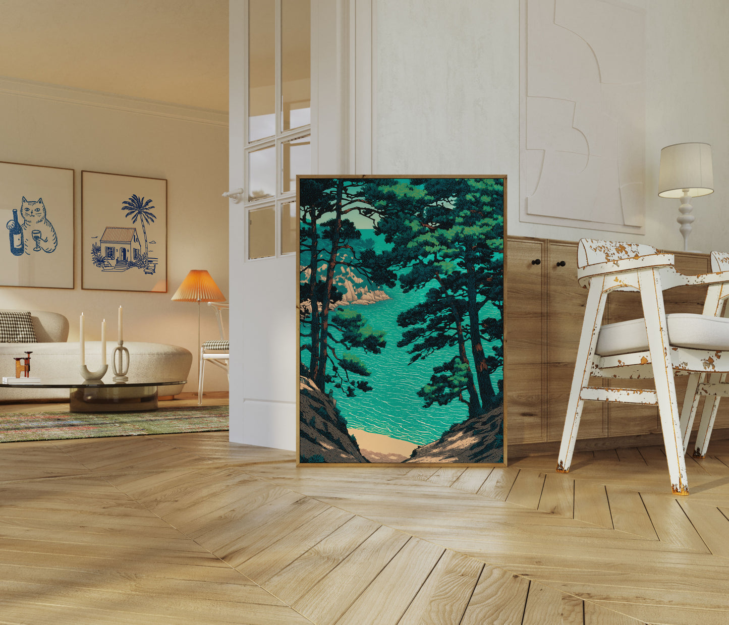 Coastal Cove with Pine Trees Poster