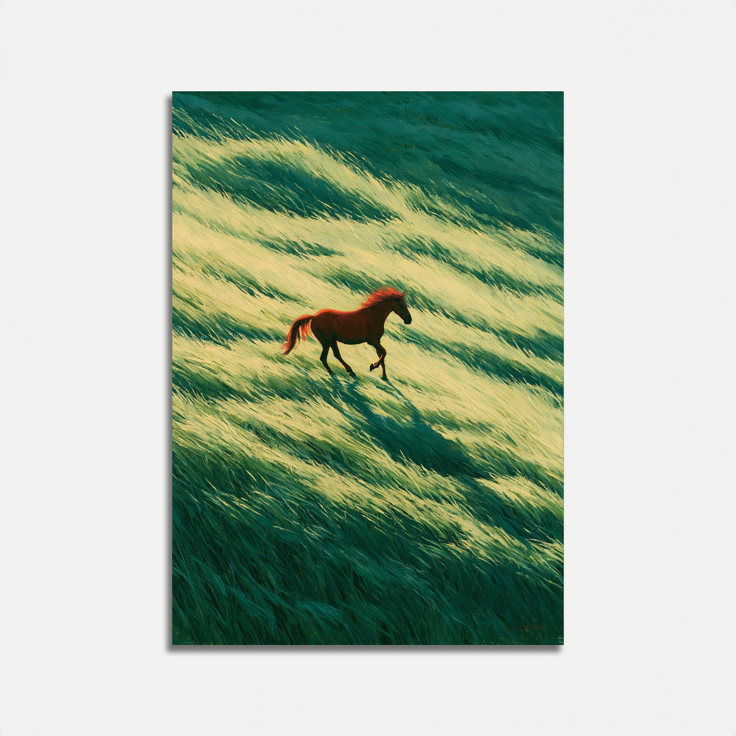 Red Horse Running Through Grassland Poster