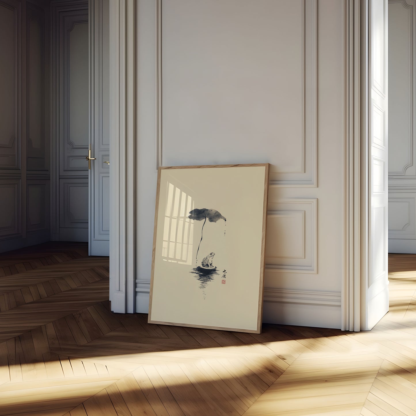 Frog Under Lotus Leaf Poster