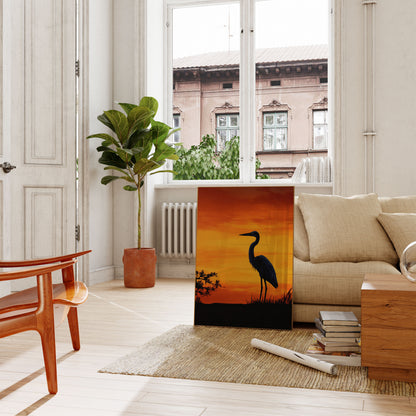 Solnedgangs Hejre Silhuet Plakat
