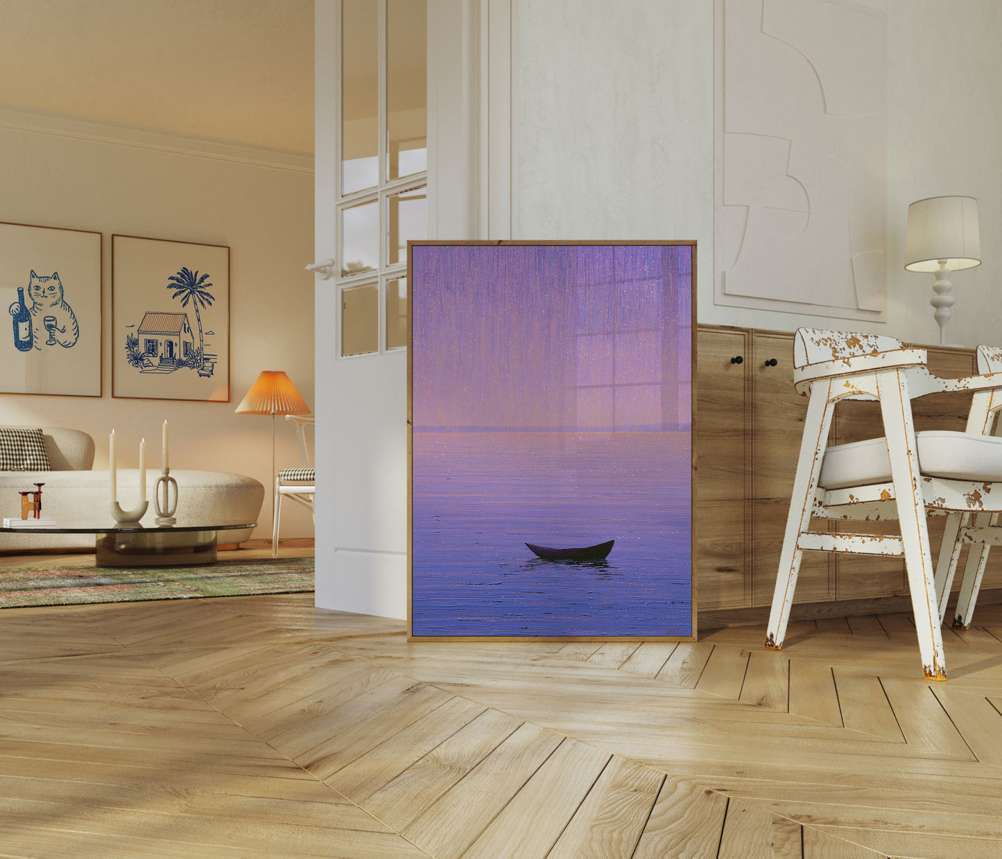 Solitary Boat at Sunset Poster