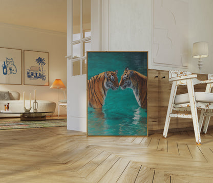 Tigers in Turquoise Waters Poster
