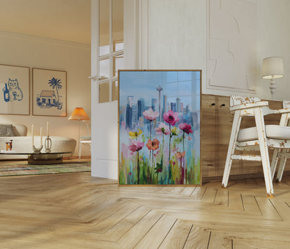 Manifesto del Prato di Fiori Selvatici dello Skyline di Seattle