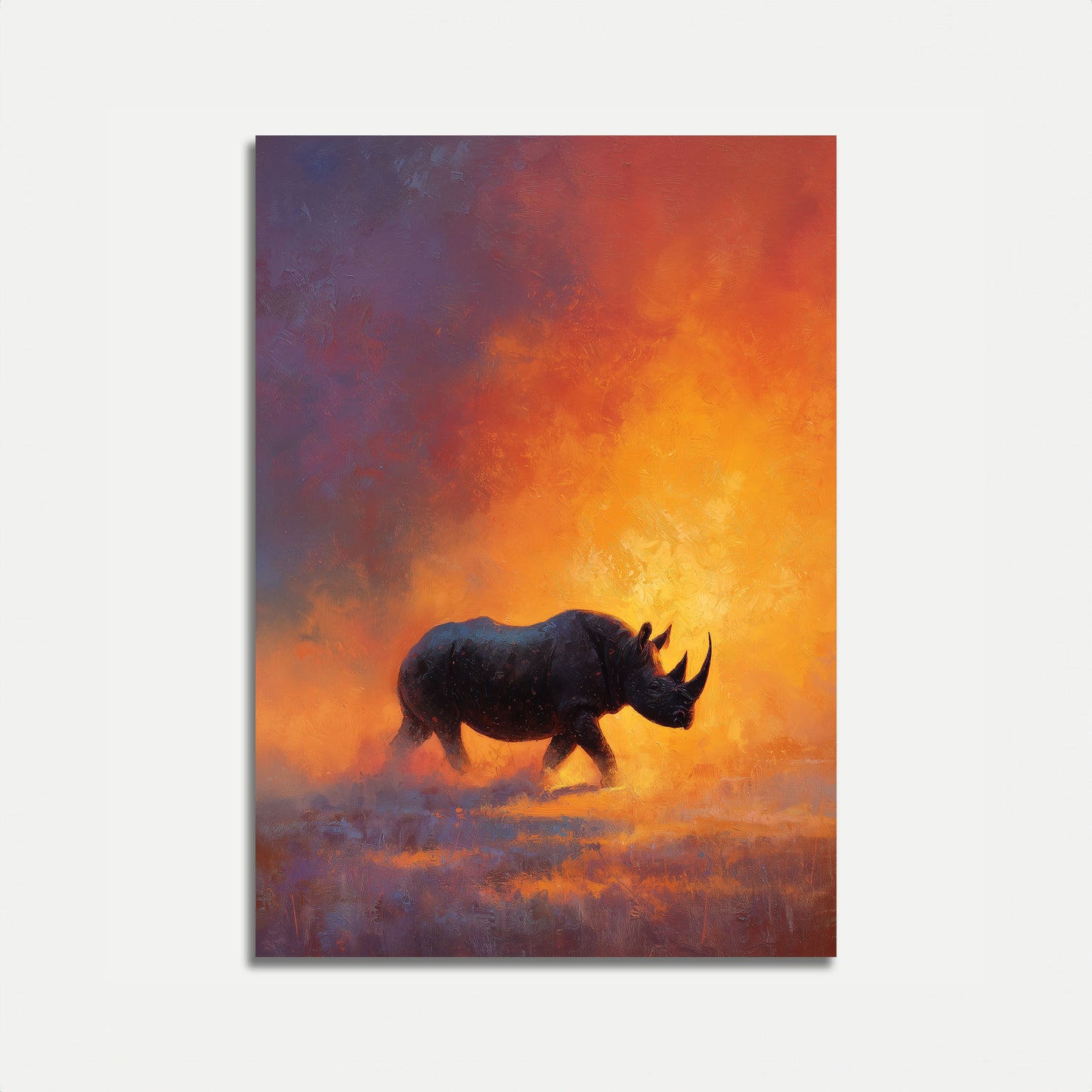 Neushoorn in Gouden Vlammen Poster