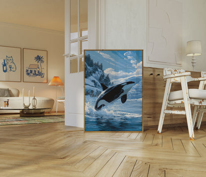 Majestic Orca Mountain Leap Poster