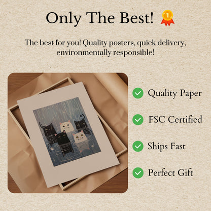 Rainy Cats in Puddles Poster