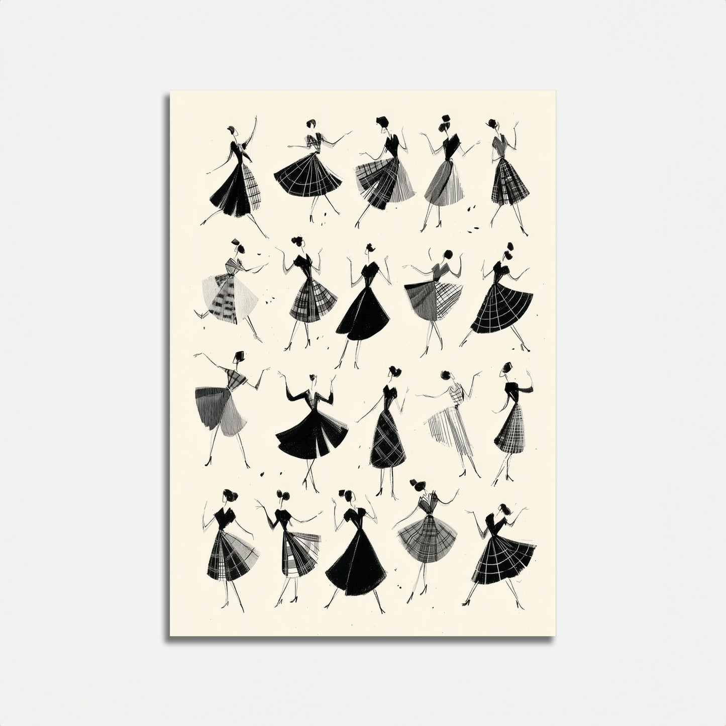 Dansende Divaer Sort-Hvid Plakat