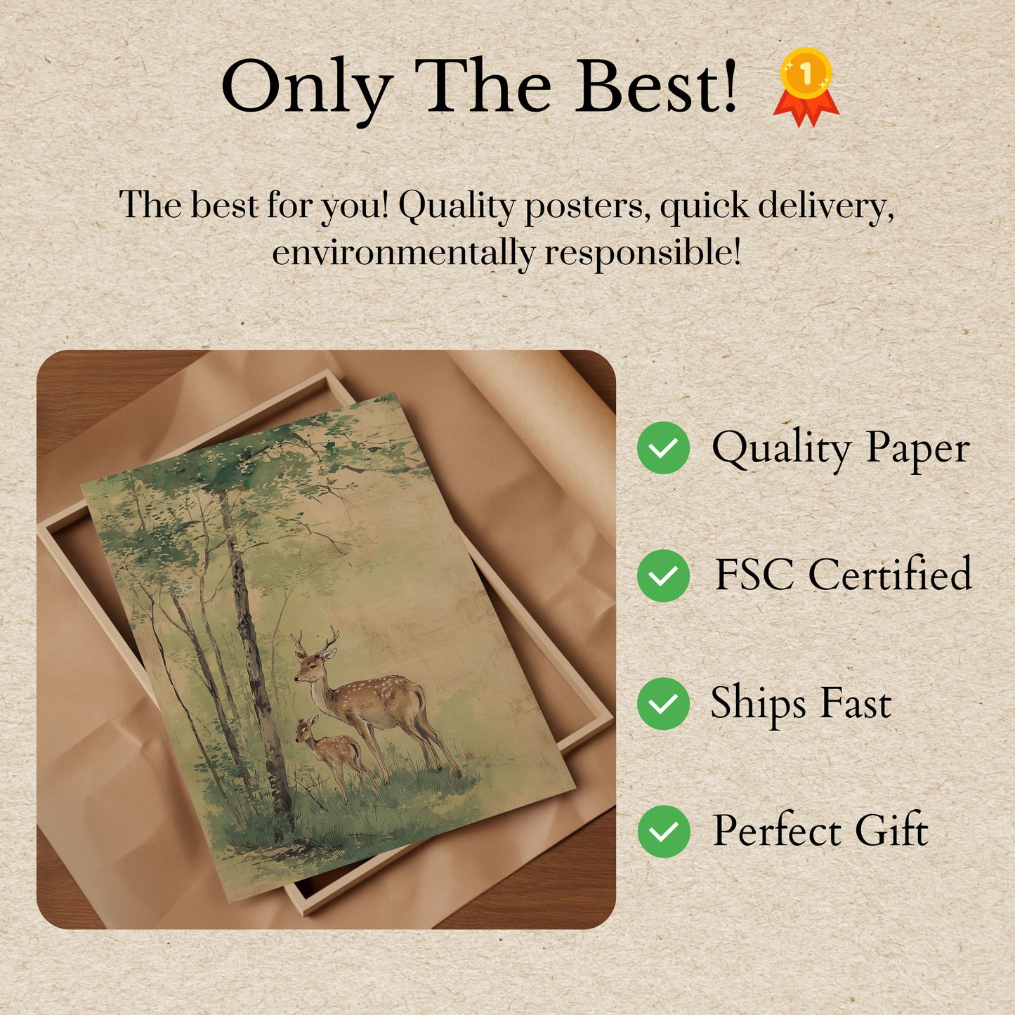 Hirschmutter und Kitz Waldplakat