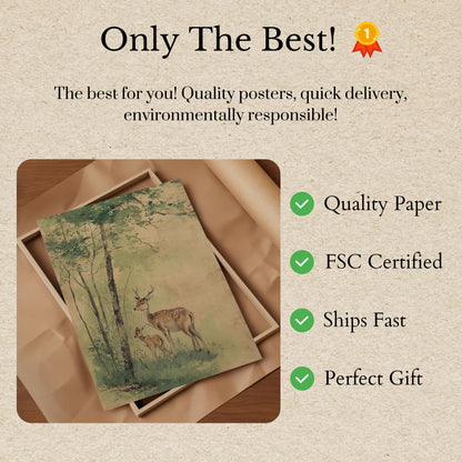 Hirschmutter und Kitz Waldplakat