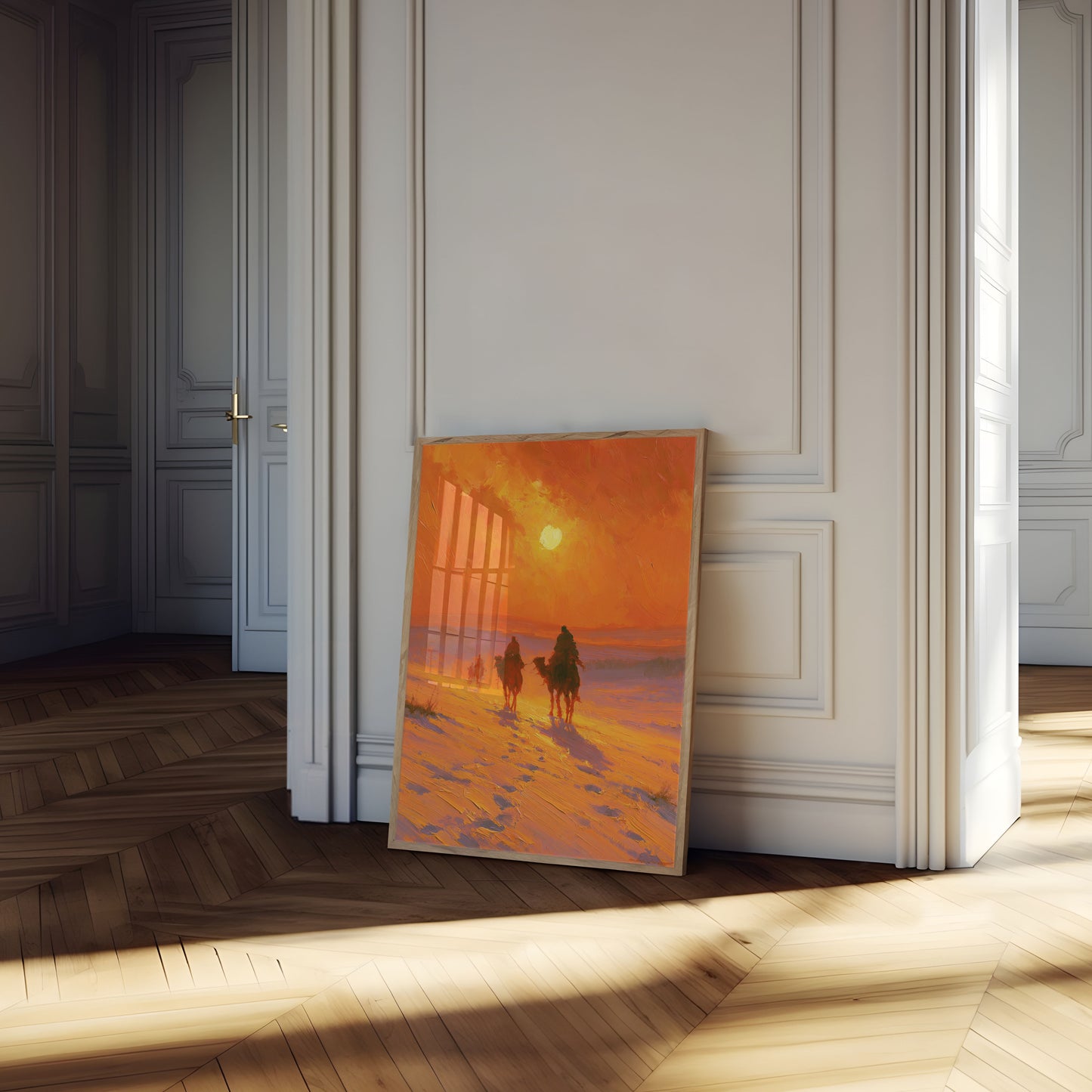 Ørkenkaravane ved solnedgang Plakat