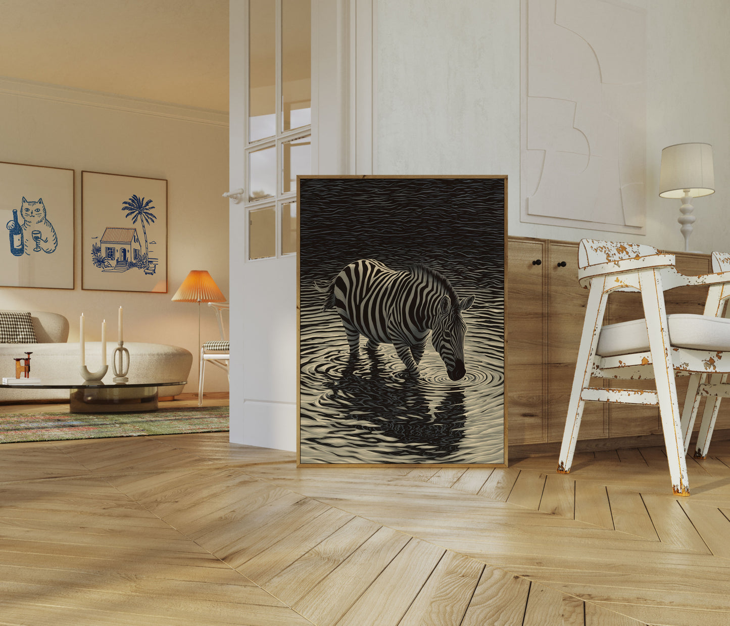 Póster de reflejo de paisaje acuático de cebra