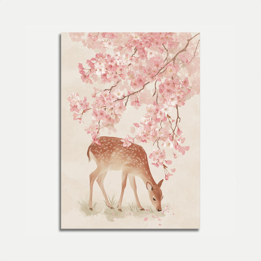 Affiche Cerf sous les Fleurs de Cerisier
