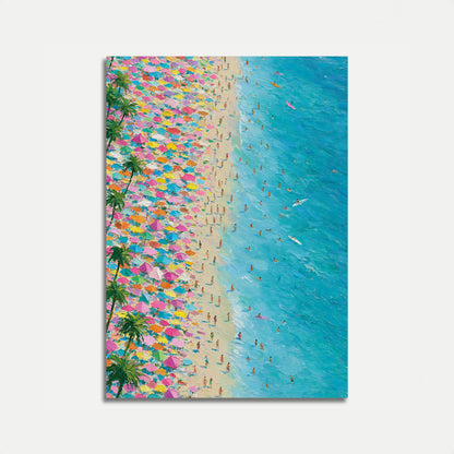 Bunte Strand Sonnenschirme Luftaufnahme Poster
