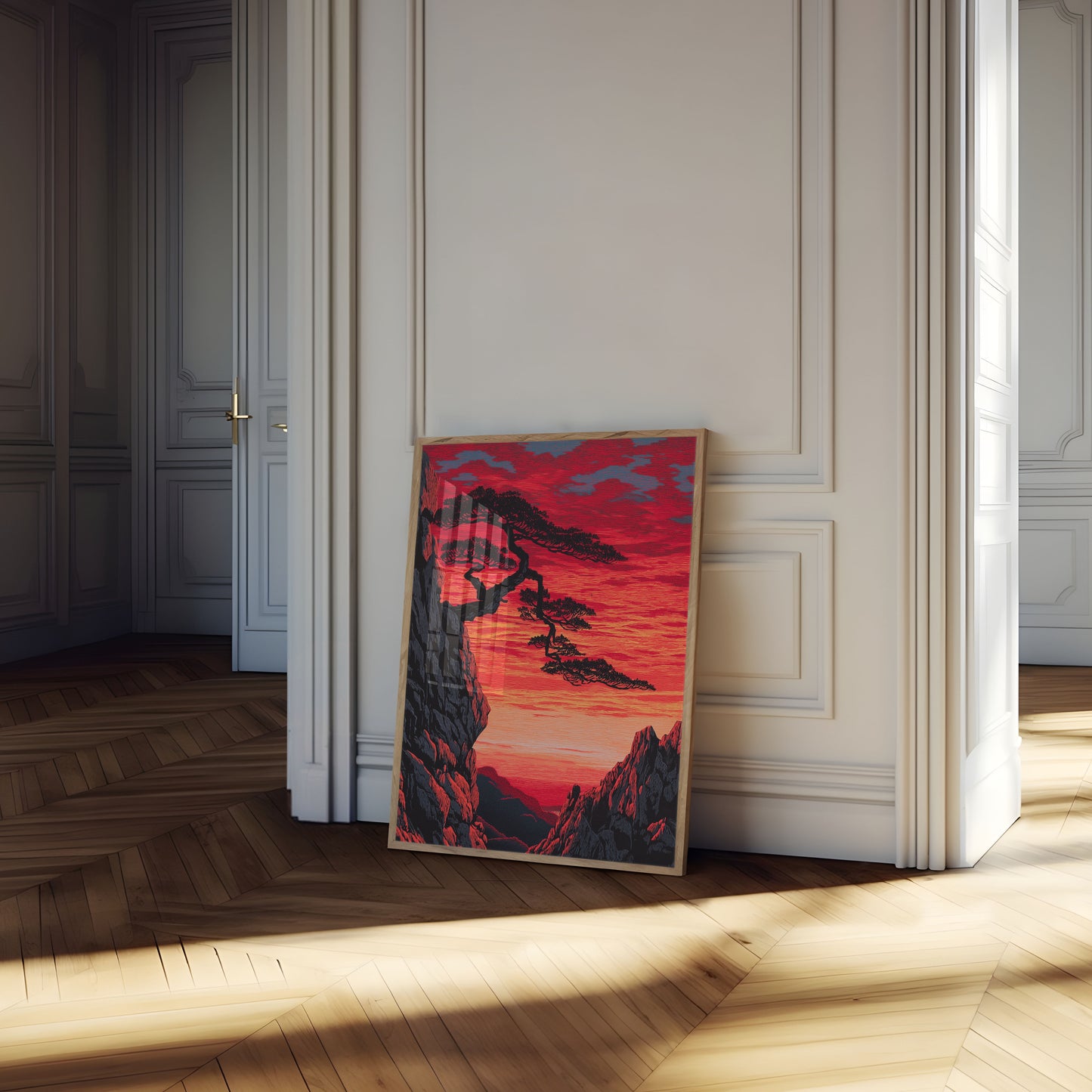 Poster Paesaggio Tramonto con Alberi Bonsai