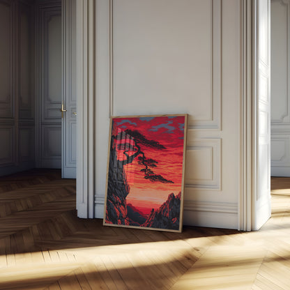 Poster Paesaggio Tramonto con Alberi Bonsai