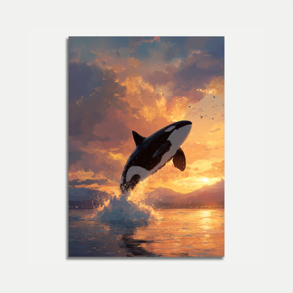 Majestic Orca Sunset Leap Poster