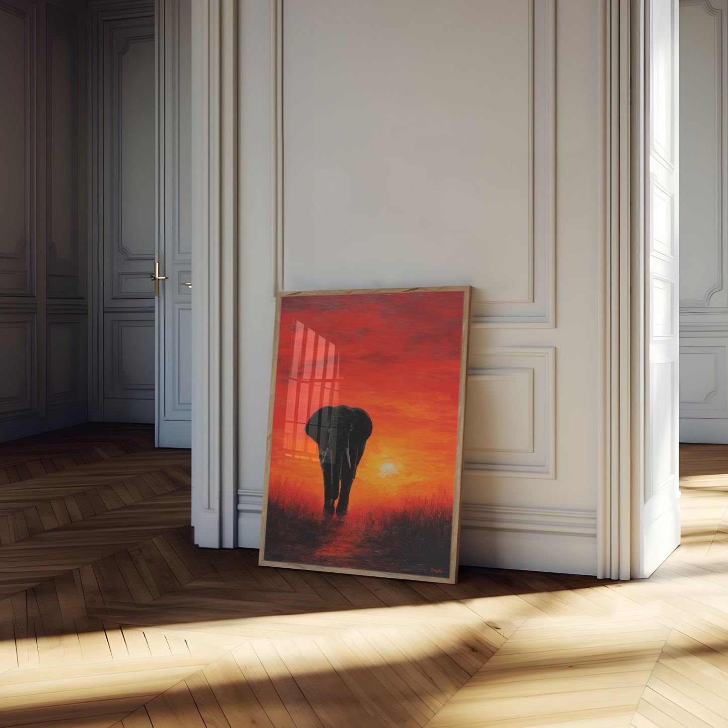 Affiche Éléphant au Coucher de Soleil Africain