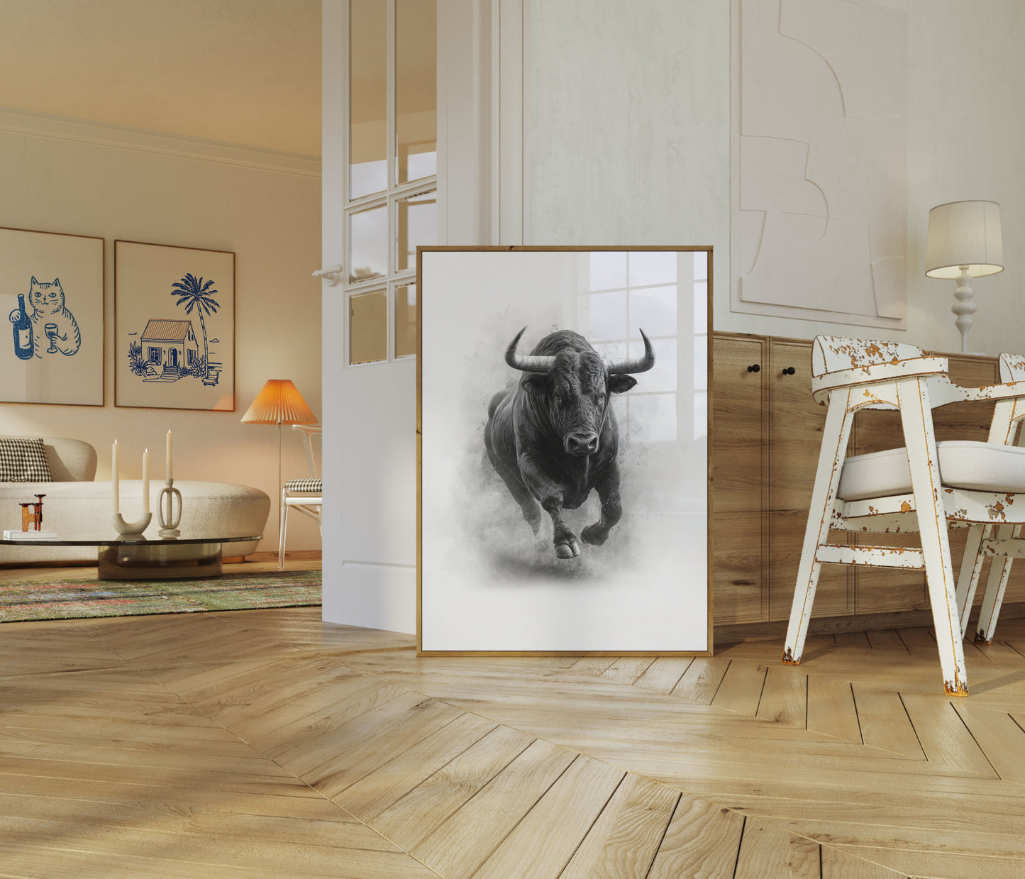 Charging Bull Black and White Poster