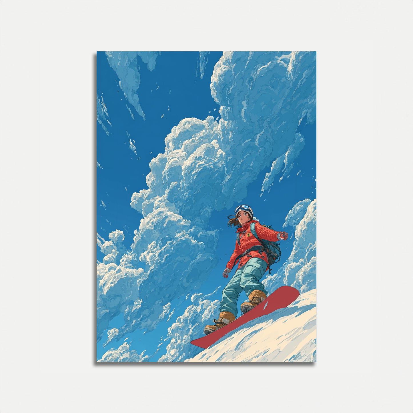 Póster de aventura épica en la montaña con snowboard