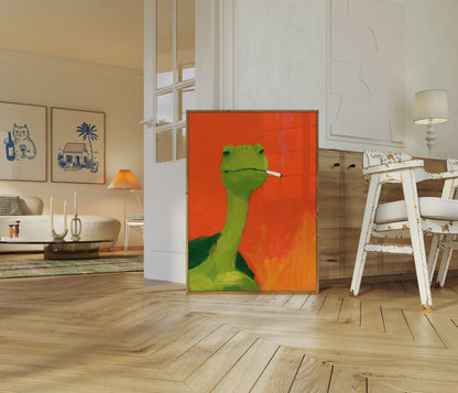 Cool Frog Smoking Cigarette Poster