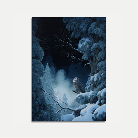 Affiche Hibou d'Hiver en Forêt Enneigée