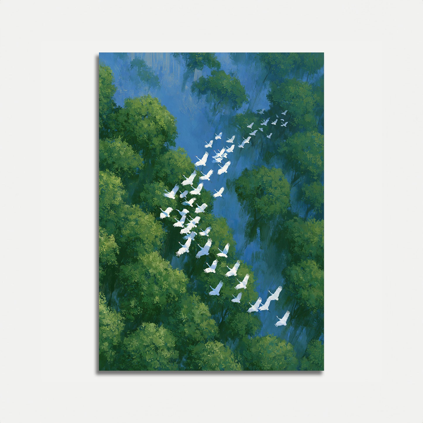 Plakat med hvide fugles flyveformation