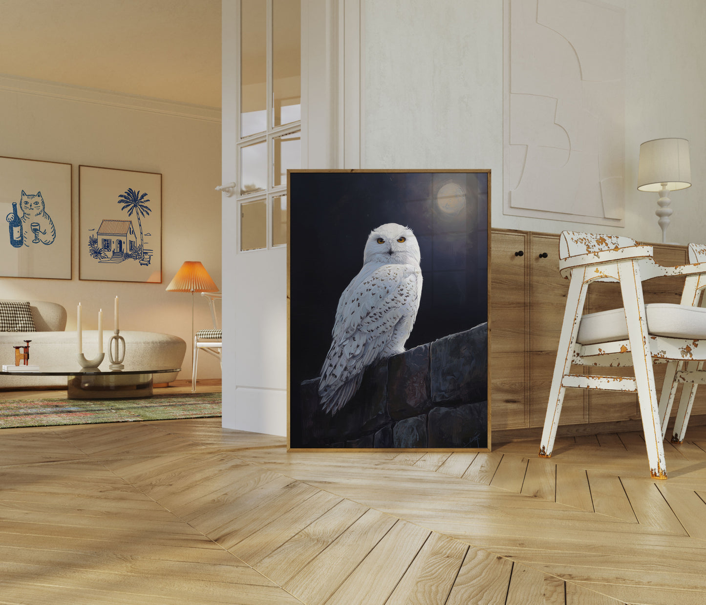 Moonlit Snowy Owl Poster