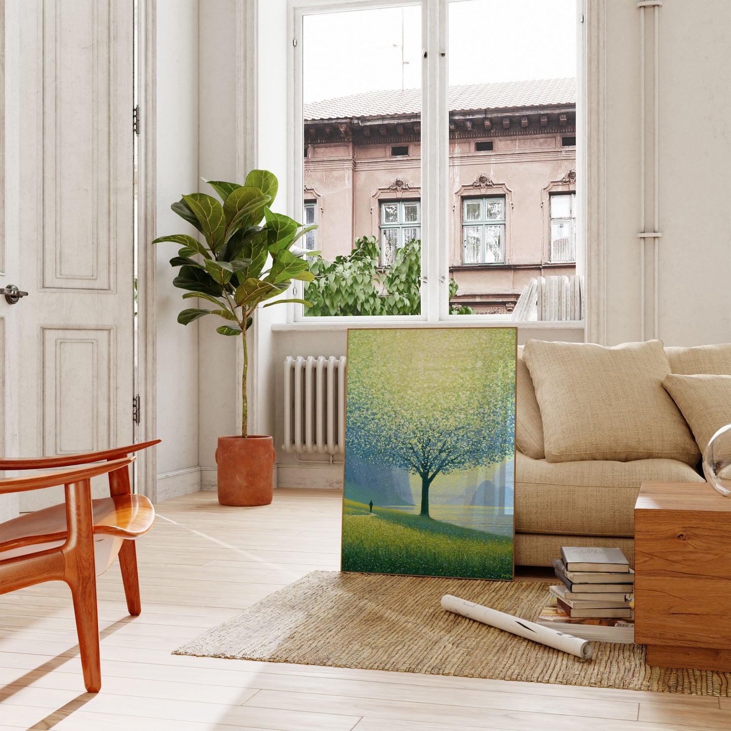 Blooming Tree by the Lake Poster