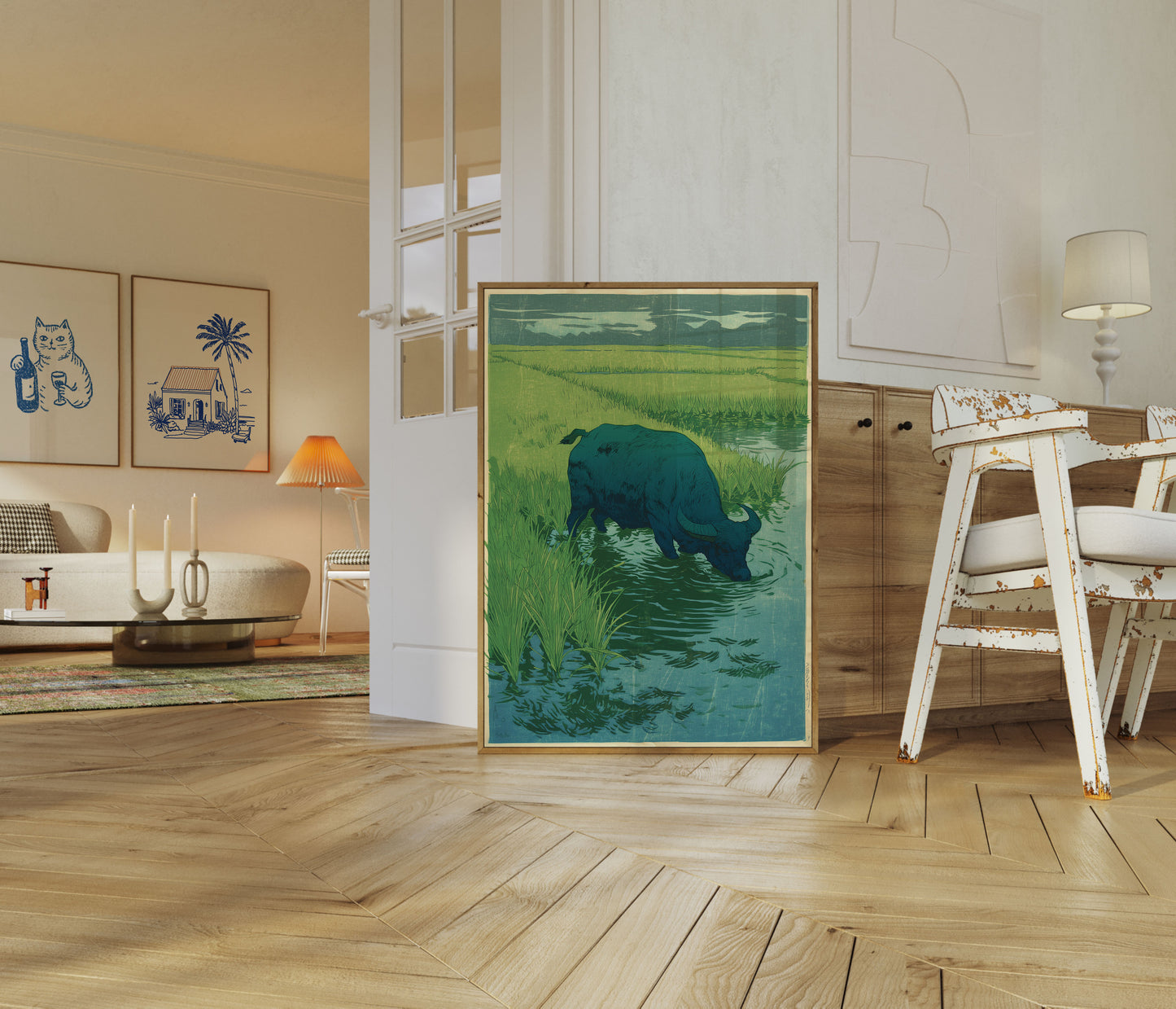 Buffalo drikker ved strømmen plakat