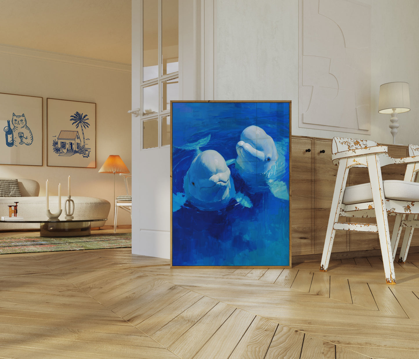 Beluga Whales Swimming Together Poster