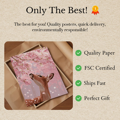 Hert onder kersenbloesems poster