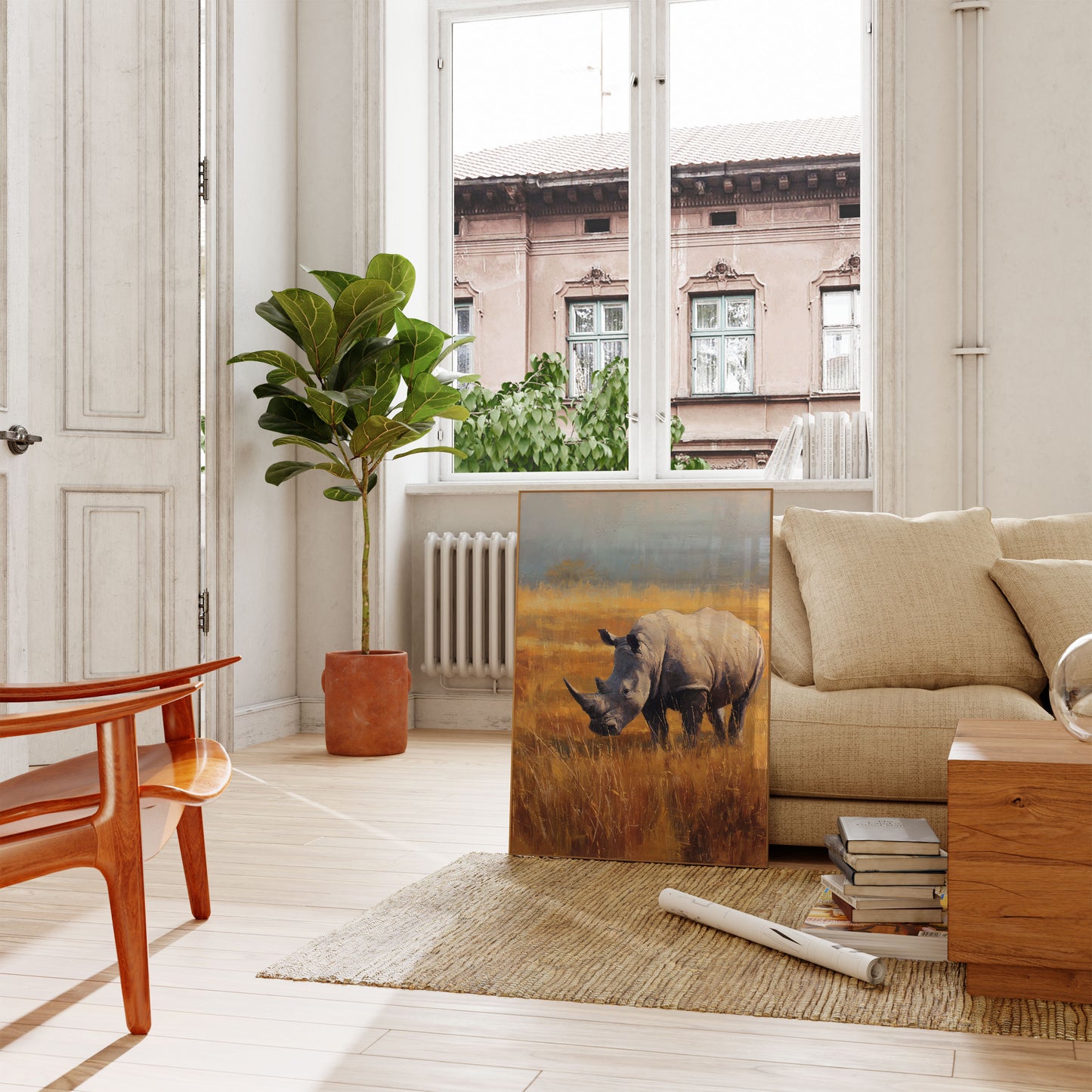 Majestic Rhino in Golden Grasslands Poster