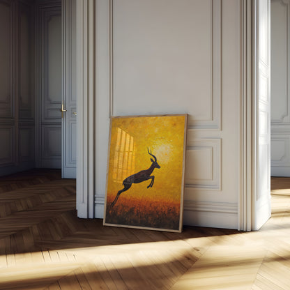 Leaping Antelope at Sunset Poster