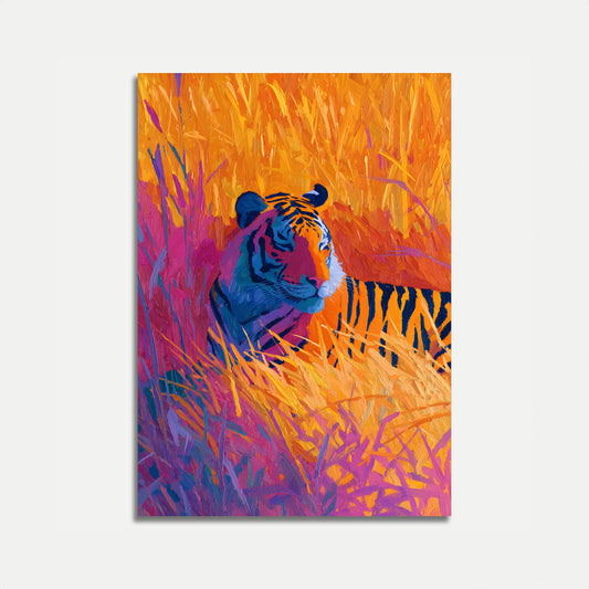 Vibrant Tiger in the Grassland Poster