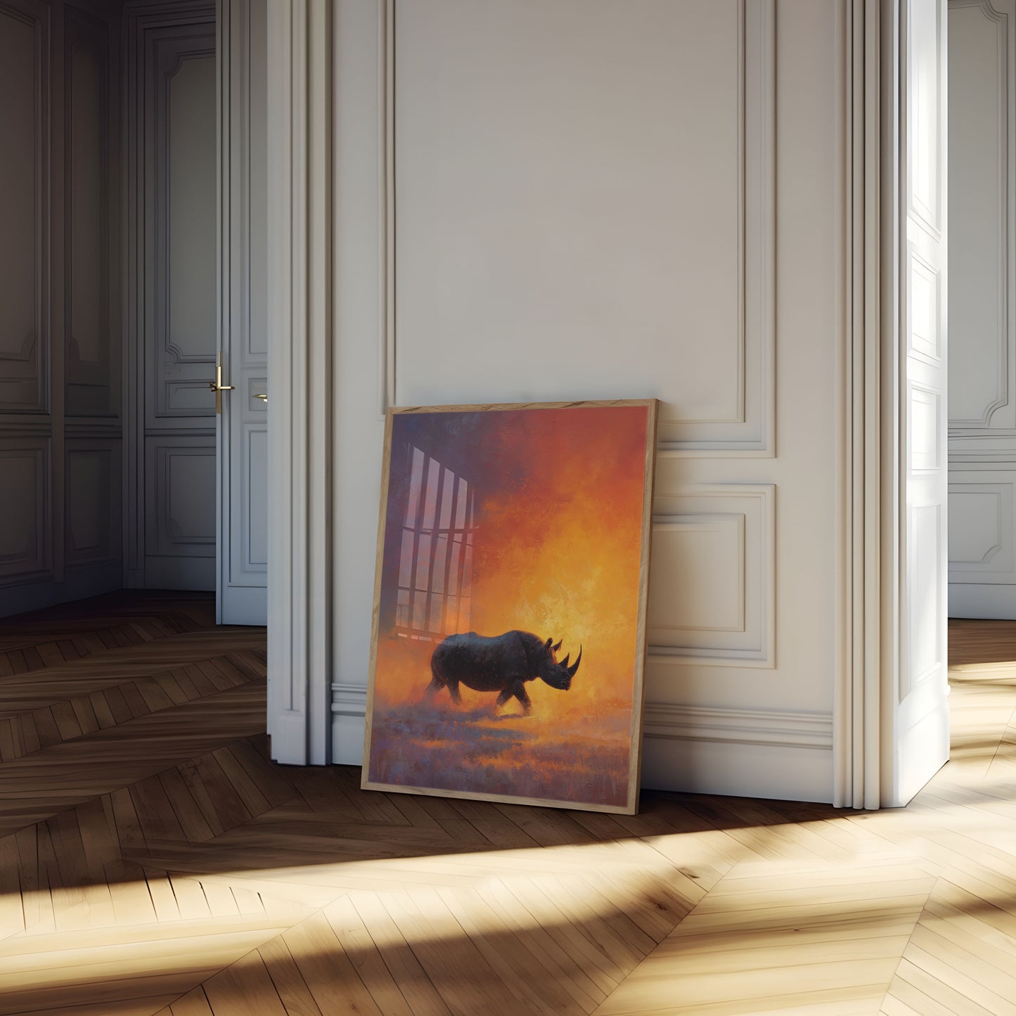 Neushoorn in Gouden Vlammen Poster