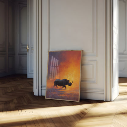 Neushoorn in Gouden Vlammen Poster