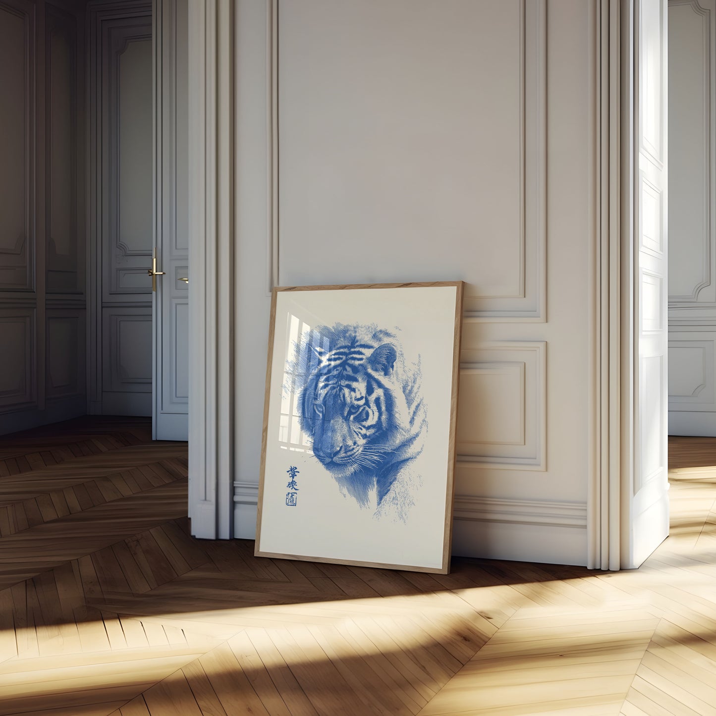 Póster con retrato de tigre índigo azul