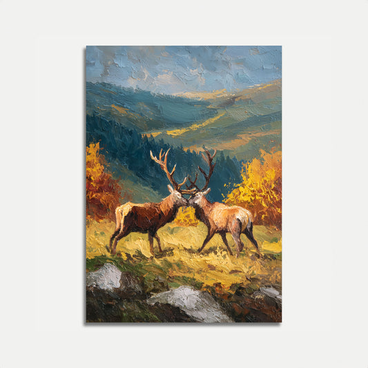 Majestätischer Hirsch im Bergtal Poster
