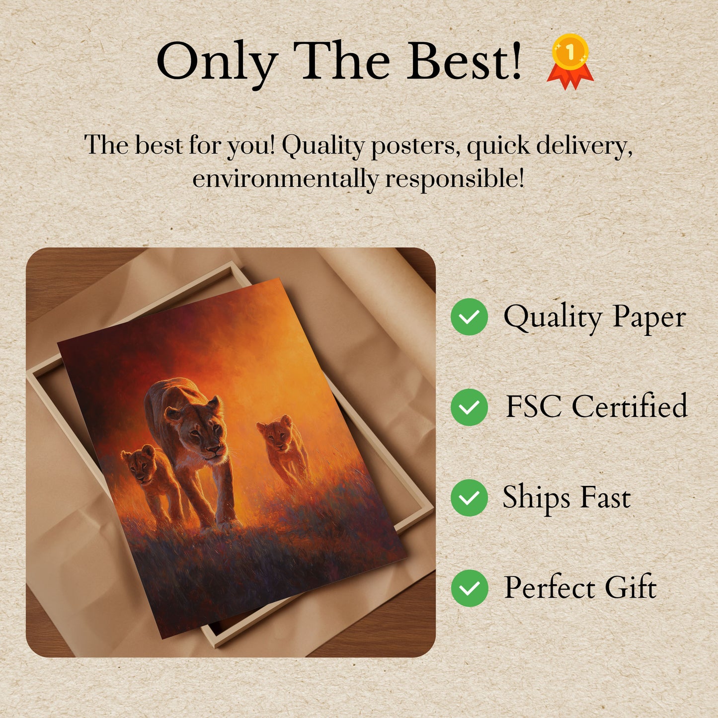 Lion Family Golden Savanna Poster