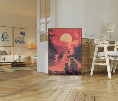 Monkeys Watching Sunset Poster