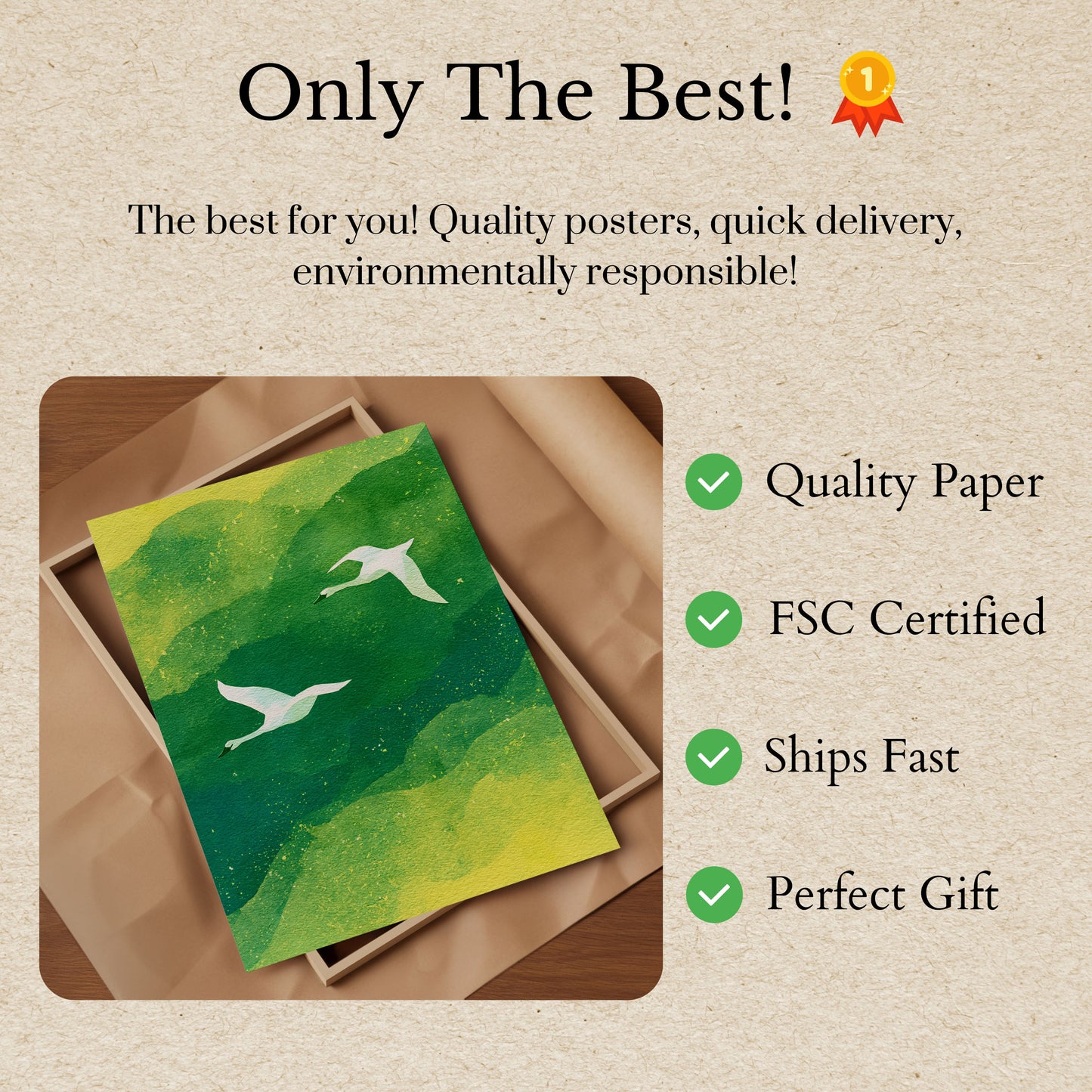 Flying Swans Over Green Waters Poster