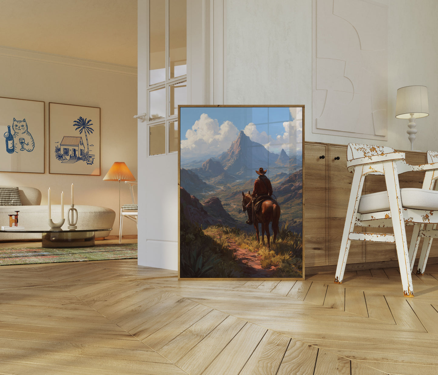 Lone Cowboy Mountain Landscape Poster