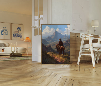 Lone Cowboy Mountain Landscape Poster