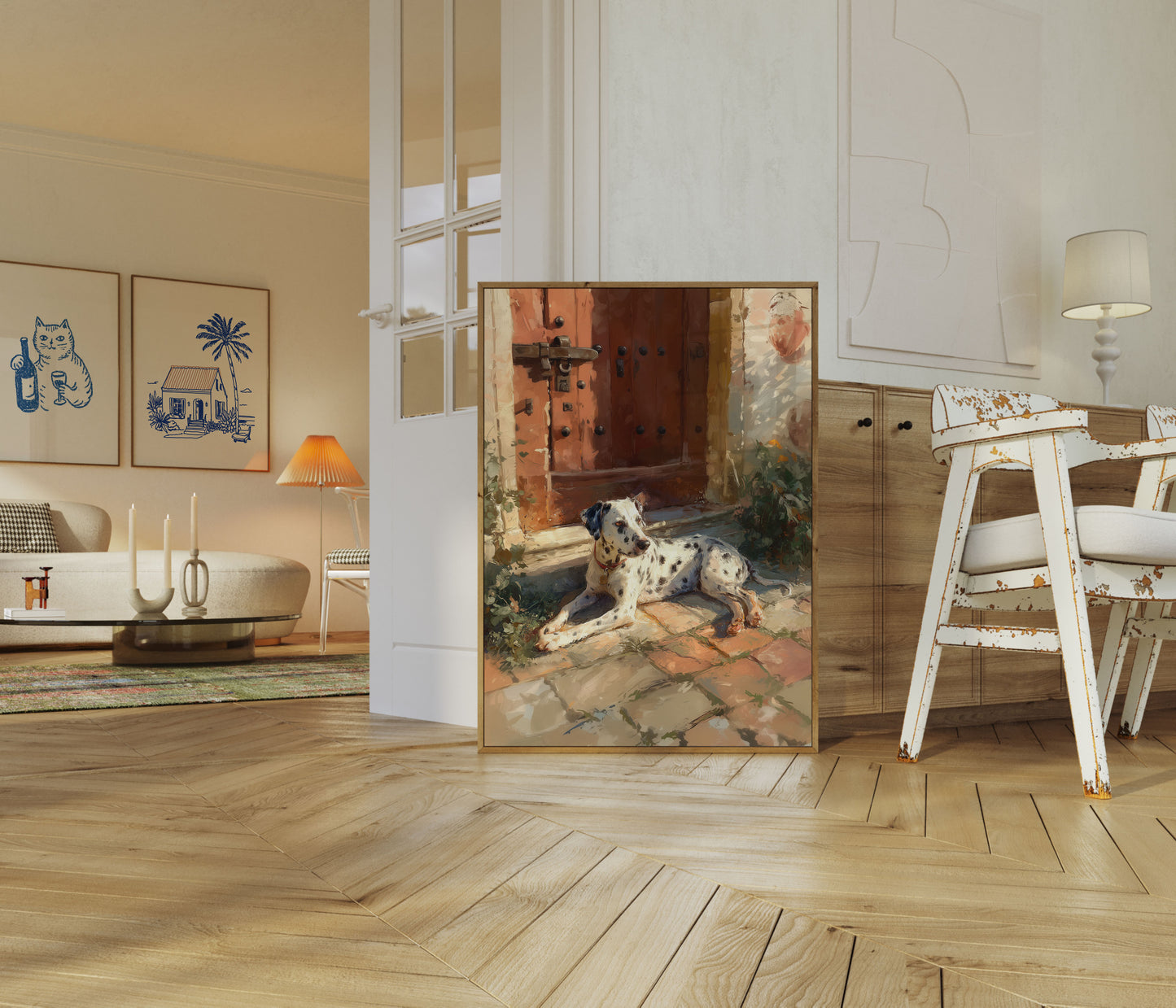 Póster de puerta dálmata iluminada por el sol