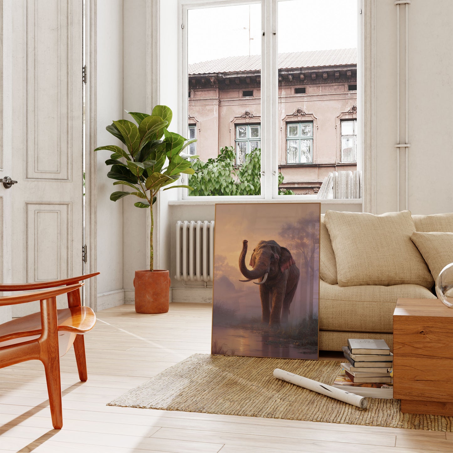 Misty Elephant Sunrise Poster