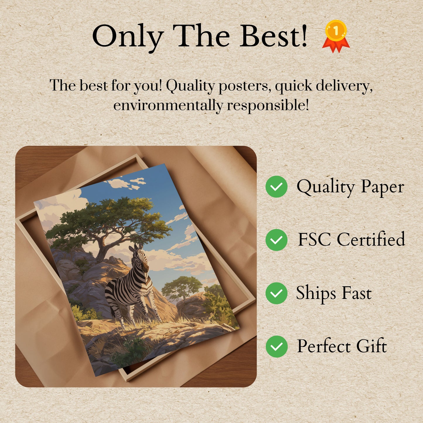 Lone Zebra African Landscape Poster