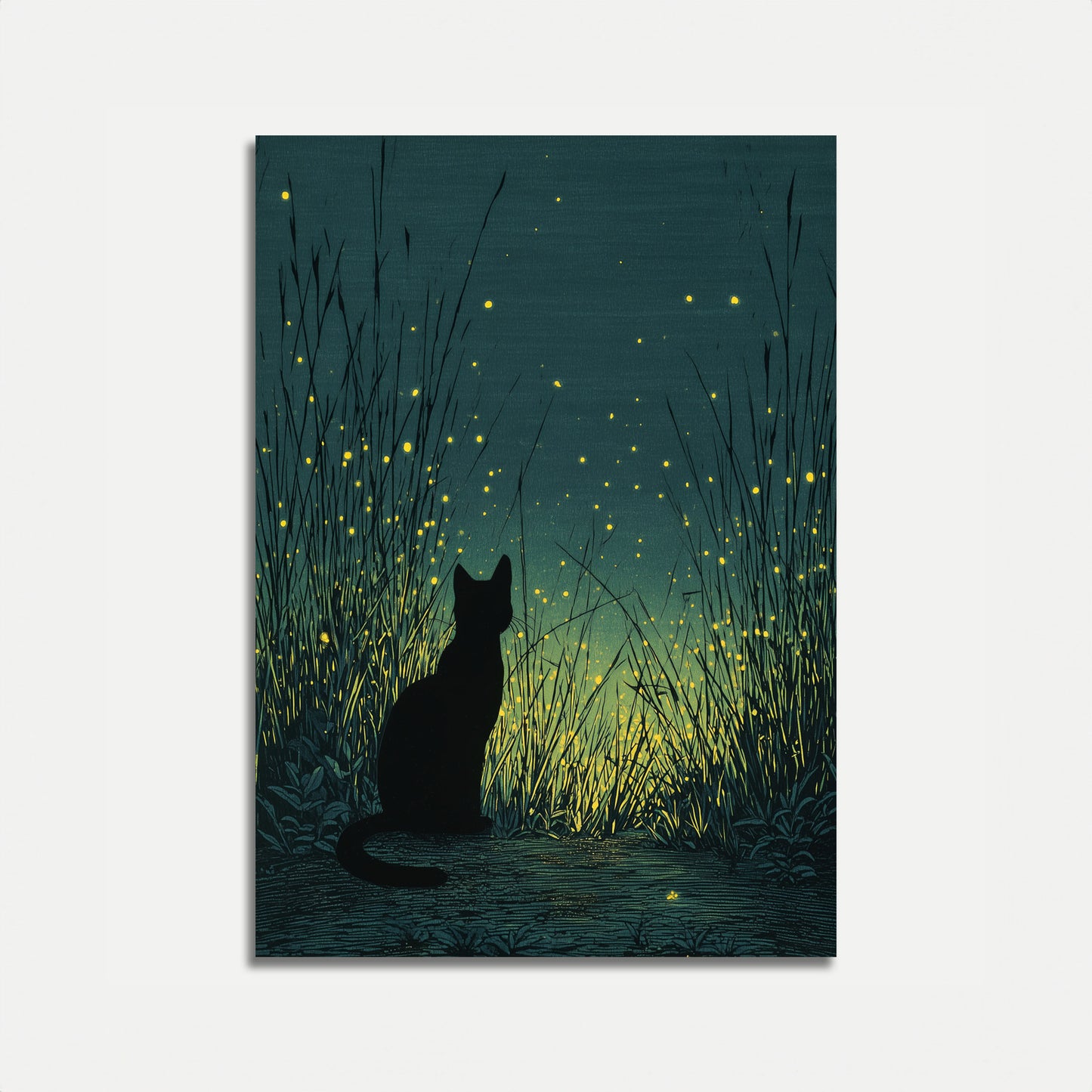 Cat Watching Fireflies Poster